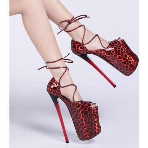 22CM Leopard Print Ankle strap Platform Pole dance shoes stripper heels Nightclub Stage Show Sexy Models Party Elegant Mature