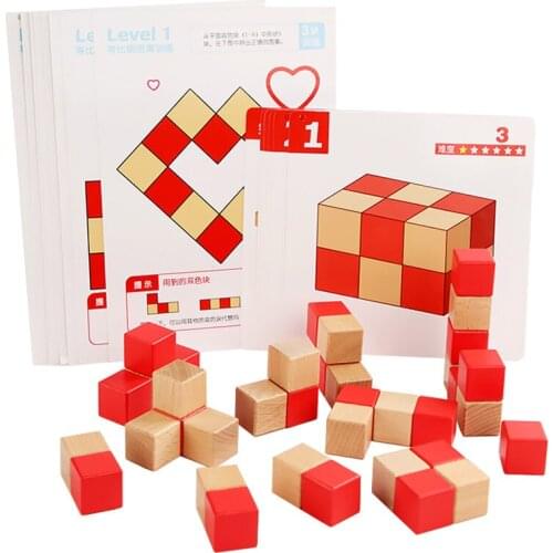 Kids Wooden Toys Boxed Beech Two-Colors Cube Building Blocks Sensory Play Wooden Board Game Fine Motor Training Educational Toys