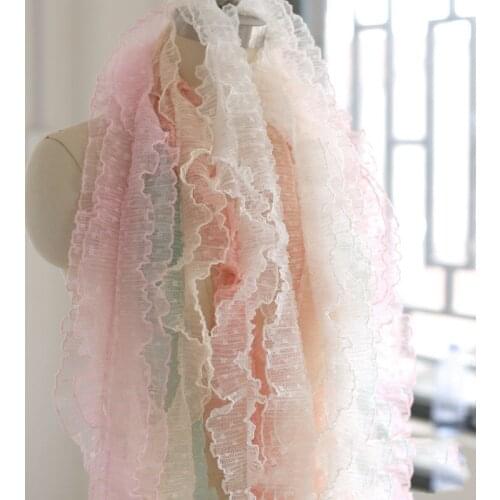 1M Double Layer Wave Point Embroidery Fabric 5cm Chiffon Elastic Lace Applique Material Ribbon Sewing Trimmings