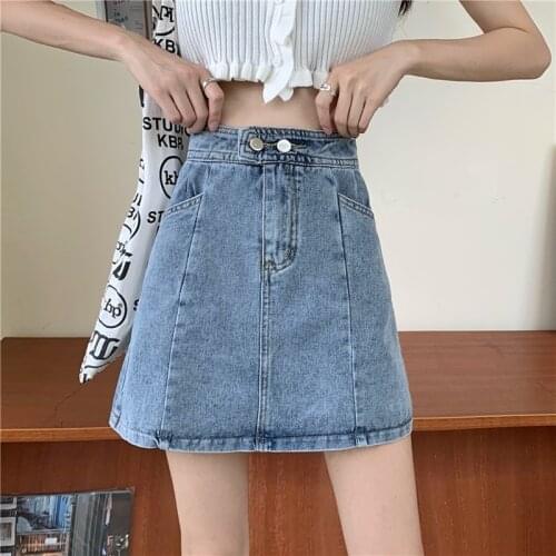 Denim skirt female spring and autumn 2021 new high-waisted thin a-line skirt Korean style all-match skirt