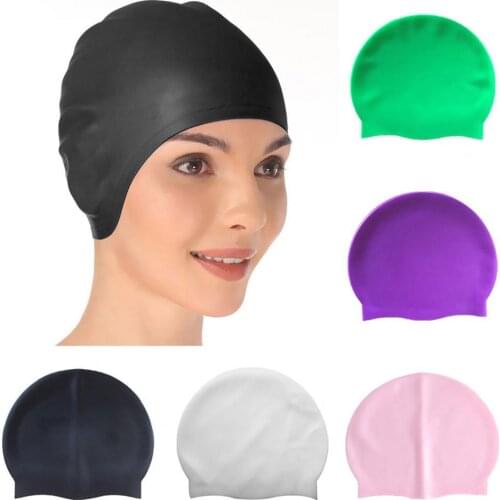 Elastic Silicone Waterproof Swim Cap Elastic Put on Easily Silicone Silicone Swimcap Long Hair for Training