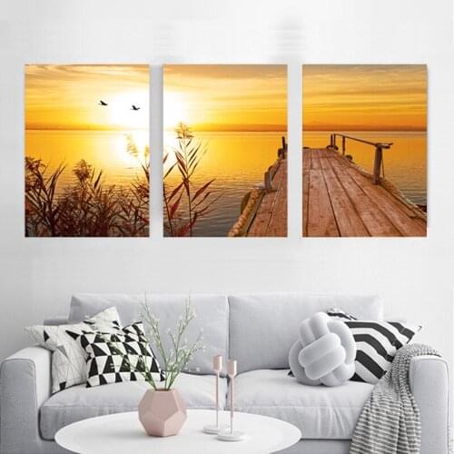 Triptych painting Sunset Natural Beach Landscape Poster diamond painting Wall Diamond embroidery Home Decor square/round drill