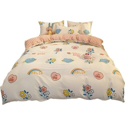 New Cotton 4 Set Cotton High Density Student Dormitory Queen Bedding Set Queen Cute Kawaii Bed Sheets Home Duvet Cover Set