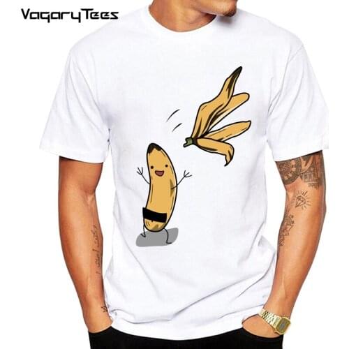 Summer Humor Joke Hipster T-Shirt White Casual T Shirts Outfits Streetwear Mens Banana Disrobe Funny Design Print T-shirt