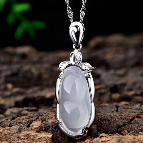 LIAMTING Luxury Womens 925 Sterling Silver Pendant Necklaces White Gourd Shape Precious Stone Charms Chains Jewelry VA102