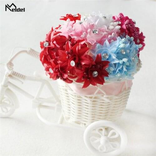 6 Heads Mini Bouquet DIY Flower Arrangement Artificial Flower Fake Rhinestone Yarn Flowers Home Party Wedding Table Decor Flore