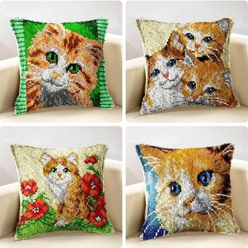 Animal Series Latch Hook Rug Kits Cat 3D Segment Embroidery Pillow Wool Cross Stitch Carpet Embroidery DIY Latch Hook Pillow C