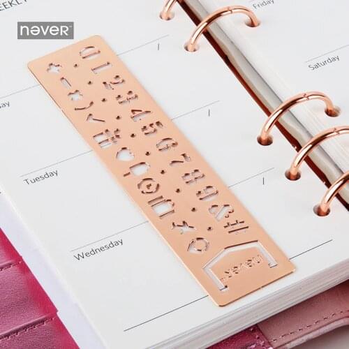 NEVER Planner Accessories Rose Gold Stainless steel Stencils Ruler notebook Graffiti drawing Alphabetic DIY TOOL Gife stationery