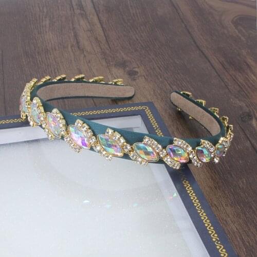 3 Colors Luxury Green Pink Navy Rose Crystal Hairband Sparkly Rhinestone Baroque Headband For Fashion Women Hair Accessories