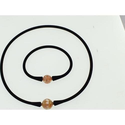 One set abalone shell round and silicone necklace bracelet 40cm 18cm