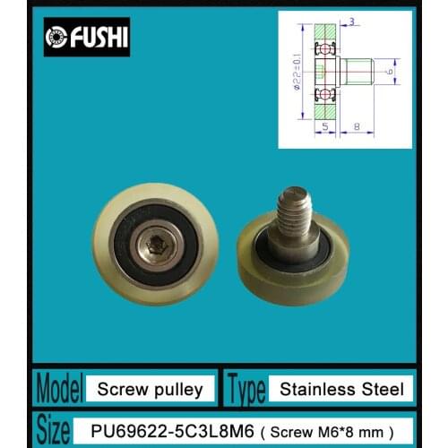 PU 696 Screw Pulley Bearing 6*22*5 mm ( 1 PC) Shower Room Roller Mute Wheel PU696 + M6*8 Engineered Plastic Bearings