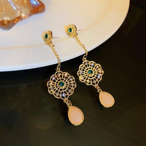 Luxury Moroccan Long Crystal Drop Earring for Women Ethnic Wedding Bridal Jewelry Middle East Golden Bijoux Gift