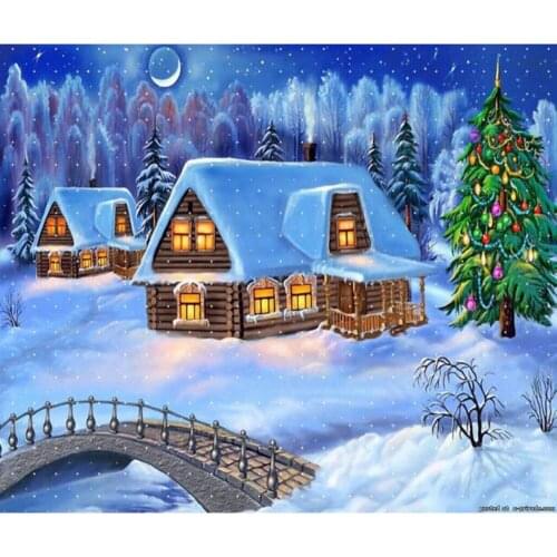 Christmas Snow House Kit Needlework Craft Set Canvas Printed Cotton Thread Christmas Gift Home Decor For Living Room