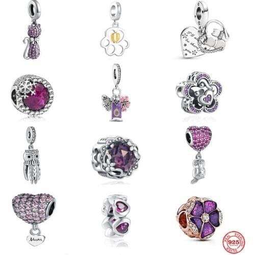 New Fine Owl Shining Love Pendant Cat Dangle Charm Bead Fit Pandora Original Sterling Silver 925 Bracelet For Women DIY Jewelry