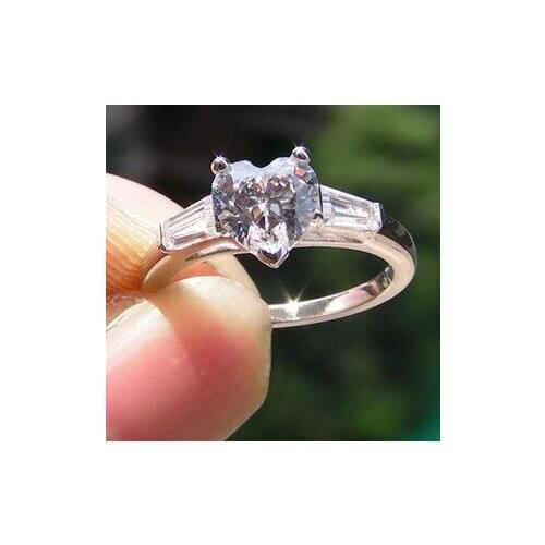 TEST POSITIVE WARRANTY 1Ct Heart Shape Moissanite Ring Solid 750 18K White Gold Wedding Ring for Women