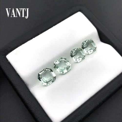 VANTJ Real Natural Green Amethyst Loose Gemstones Asscher Cut Stone for Women Silver Gold Diy Jewelry