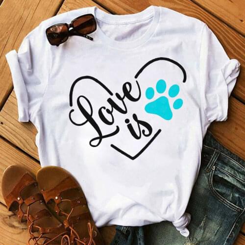 Love Is Cat Paw Printed T Shirt Fashion Women T Shirt Female Short Sleeve Cute Graphic Tee Tops Women Summer Casual T-shirt Tops