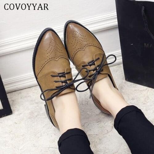 COVOYYAR 2021 Pointed Toe Oxfords Shoes Women Autumn British Style Brogue Cut Out Creepers Derby Lady Shoes Women Flats WFS496