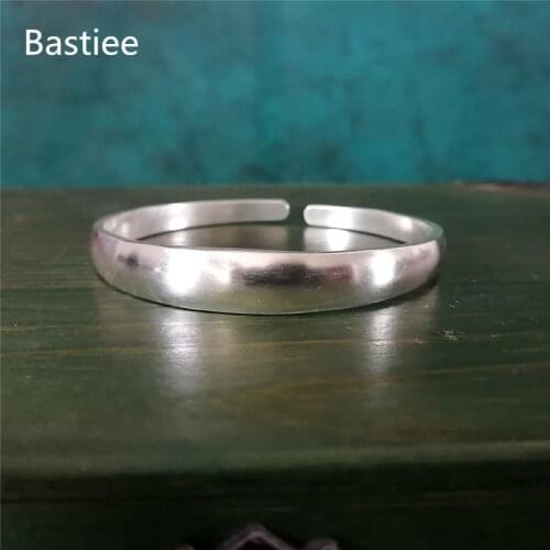 Bastiee 999 Sterling Silver Cuff Bracelet For Women Hmong Bangle Handmade Luxury Jewelry Traditional Bangles Smooth Surface