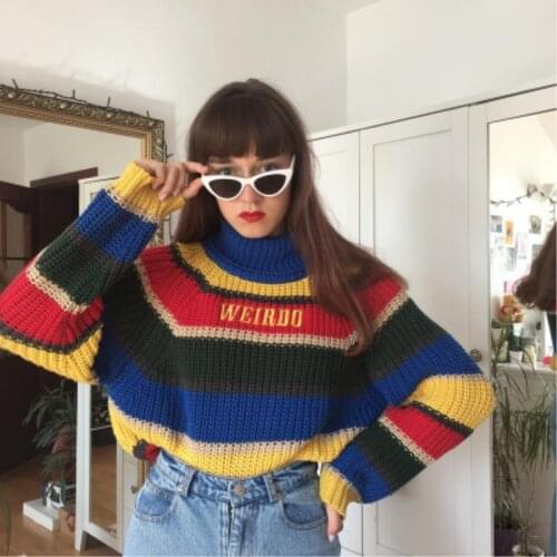 MONMOIRA Striped Multicolor Turtleneck Women Sweaters Ins Embroidery Knitted Pullovers Ladies Winter Casual Knitwear cws0308-5