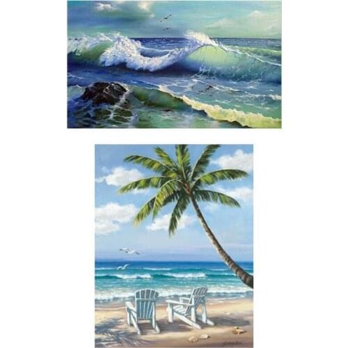 2Pcs 5D Diamond Painting Kits Seaside Scenery Farmhouse Diamond Embroidery Handmade Gift Home Decor 40X30cm/30X40cm