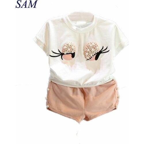 2020 Girls Clothing Sets Pearl Girls Clothes Set Lovely Long Eyelashes Toddler Girl tops + Pants Girls Suit Kids Clothes