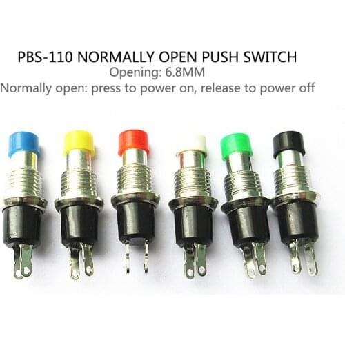 5pc/set PBS-110 6-7mm Multicolor Thread 2 Pins Momentary Mini Lockless Momentary Button Switch on Off