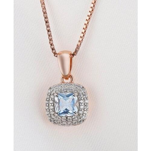 925 Sterling Silver Topaz Pendants Jewelry Rose Gold Plated Classic Created Gemstone Cushion Charm Women Accessory Special Gifts