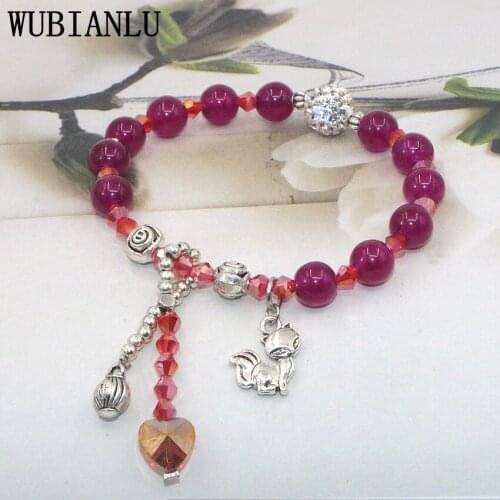 WUBIANLU New 8mm Natural Stone Jaspers Opal Fox Heart Shape Pendant Bracelet For Women In Charm Bracelets Fashion Girls Jewelry