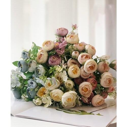 Bud Rose Artificial Flower Home Wedding Garden Decoration Long Branch Bouquet DIY Bridal Silk Artificial Flower Accessories