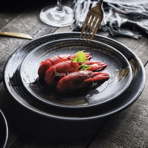 Household Ceramic Western Food Plate Steak Plate Creative Tableware Japanese Plate Fruit Plate Round Shallow Plate