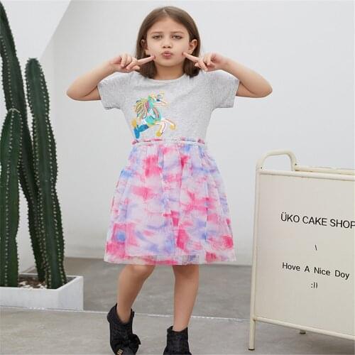 Jumping Meters New Summer Short Sleeve Princess Girls Dresses Cotton Kids Party Wear Mesh Tutu Baby Clothing