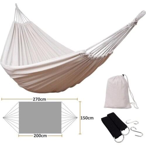 Double Hammock Outdoor Rollover Prevention Camping Canvas Fabric Hammock Hanging Swing Bed for Patio Travel Hiking 200x150cm