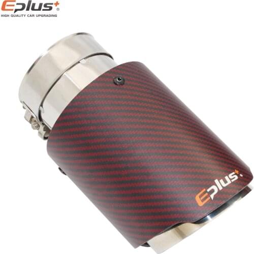 EPLUS Car Red Matte Carbon Fiber Mufflers Tip Exhaust System Pipe Muffler nozzle Stainless Decoration Universal Straight Silver