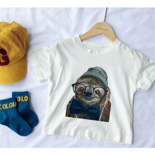 2 3 4 5 6 7 8 9 Years Old Girls Tshirts Listen To Music Noodles Sloth Pattern Baby Boy Shirt Funny Tshirt Girl Cute Kids Tshirt