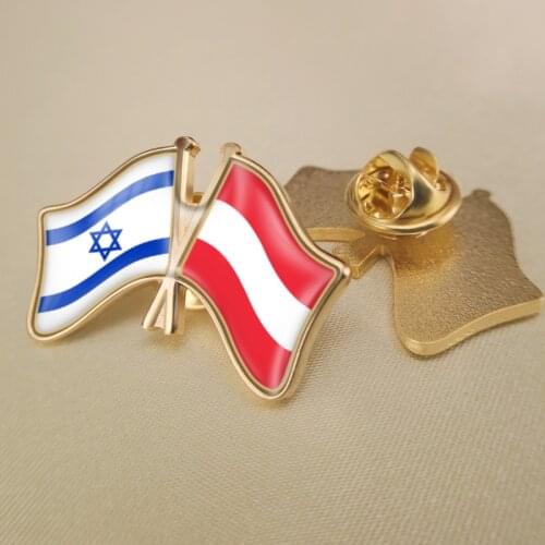 Israel and Austria Crossed Double Friendship Flags Lapel Pins Brooch Badges