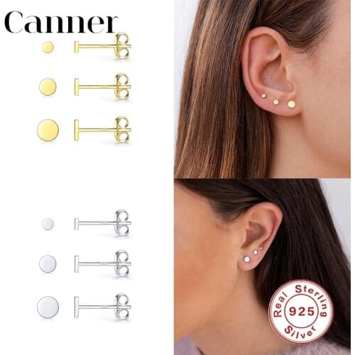Canner Classic 1Set 2/3/4mm 925 Sterling Silver Stud Earrings Fashionable Korean Round Gold Earrings Piercing Fine Jewelry W4