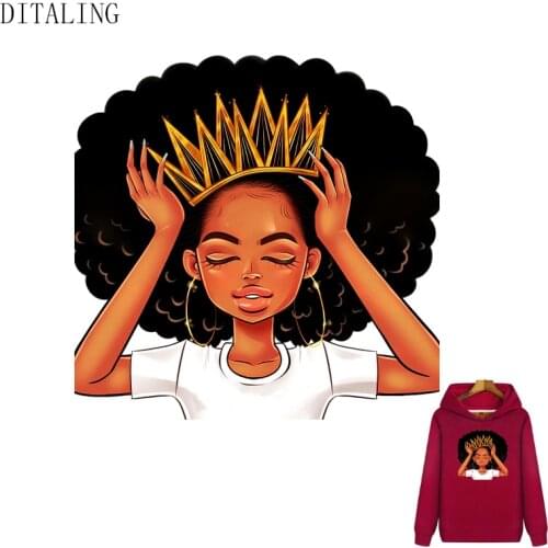 Crown African Girl Patch On Clothes DIY Beauty Girls Stickers For Cotton Mask A-Level Washable Heat Transfer Patch For Jackets