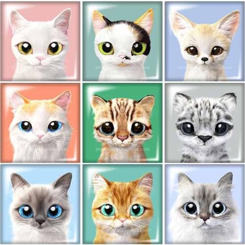 Beauty Lovely cartoon cats 12mm/20mm/25mm/30mm Square glass cabochon flat back DIY Jewelry Findings Components FB0300