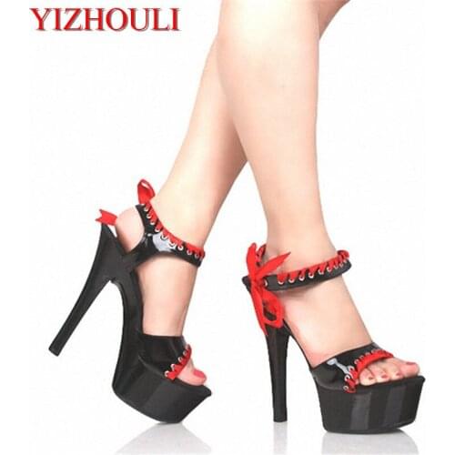 15cm Fashion and lovely princess bowknot adornment chalaza sandal ultrahigh pure color temptation with taste of shoes