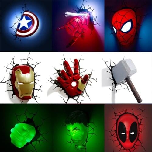 Avengers 4 Creative 3D Marvel Figure LED Wall Lamp Decoration Salon Home Decor Night Lights IronMan Hulk Thor Novelty Gifts Kids