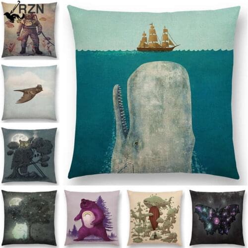 Newest Cute Little Ghost Sailboat Whale Ocean Deer Bear Diver Prints Cushion Cover Sofa Throw Pillow Case