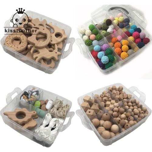 Baby Teether 4 Boxed Beech Wooden Animal Teether Hexagon Beads Pacifier Clip Crochet Beads Teether DIY Baby Teething Necklace
