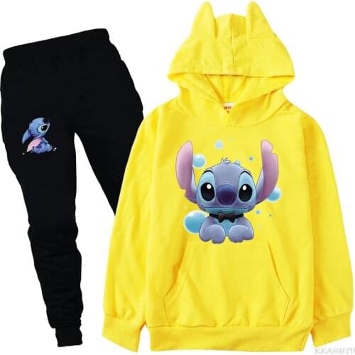 Stitch Girl Christmas Outfit Cotton Shirts for Toddlers Teens Sweatshirt Baby Tracksuit 2pcs Boys Hooded Suit