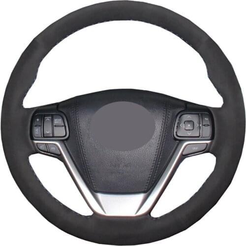 Hand Sewing Car Steering Wheel Cover Black Suede Wrap Volant For Toyota Highlander 2014-2019 Sienna 2015-2020 Car Accessories