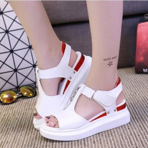New summer women sandals female student muffin bottom casual womens shoes 42 large size sports fish mouth wedge sandals8ur5