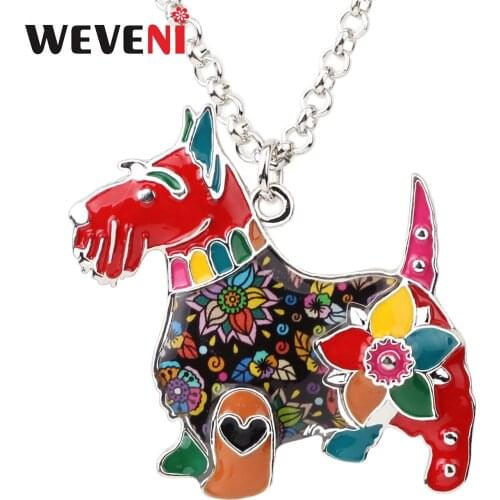 WEVENI Enamel Alloy Scottish Terrier Dog Necklace Pendant Chain Choker Cartoon Animal Women Girls Pet Lovers Jewelry Accessories