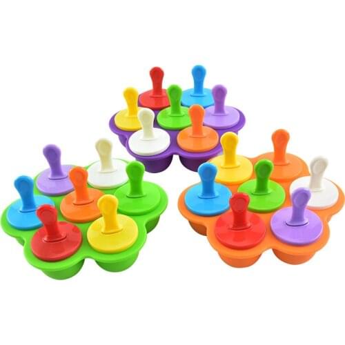 7Holes DIY Ice Cream Pops Mini Silicone Mold Food Grade Baby Fruit Shake Ice Crea Reusable Popsicle Home Kitchen Tools,1Piece