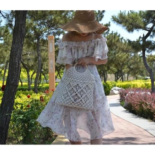 New In 2020 Straw Bag Shoulder Bag Rattan Cotton Thread Woven a6214