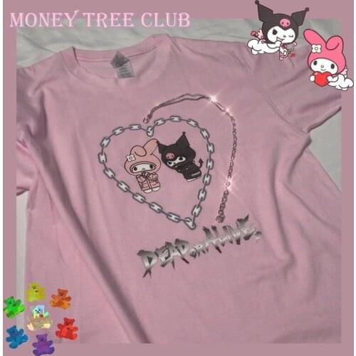 Harajuku Streetwear Cute Cartoon Pattern Loose Short Sleeve Pink T-shirt Women Clothes Summer O-neck Girls Tee Shirt Tops